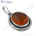 Load image into Gallery viewer, 925 sterling silver amber gemstone pendant, oval-shaped and brown