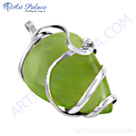 Load image into Gallery viewer, Sterling silver pendant featuring a green stone, designed in a modern style for women.
