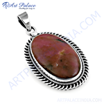 Load image into Gallery viewer, Sterling silver pendant with oval pink and black rhodonite gemstone