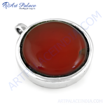 Load image into Gallery viewer, Round carnelian gemstone pendant set in a silver frame, perfect for everyday wear.