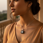 Load image into Gallery viewer, Silver Onyx & Cubic Zirconia Pendant for Women | Square Jewelry