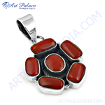 Load image into Gallery viewer, 925 sterling silver pendant featuring a red coral flower design.