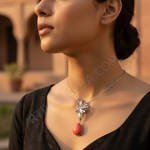 Load image into Gallery viewer, Silver Tanzanite & Orange Coral Pendant for Women | Fine Jewelry