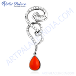 Load image into Gallery viewer, 925 sterling silver teardrop pendant necklace with a vibrant orange coral gemstone, perfect for gifting