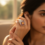 Load image into Gallery viewer, Silver Ring with Orange Gemstone & Ruby | Women's Ring
