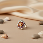 Load image into Gallery viewer, Silver Ring with Orange Gemstone & Ruby | Women's Ring