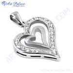 Load image into Gallery viewer, Silver heart pendant with sparkling cubic zirconia gemstones for women