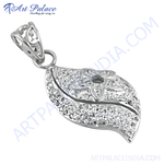 Load image into Gallery viewer, 925 sterling silver leaf pendant with sparkling cubic zirconia stones.