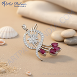 Load image into Gallery viewer, 925 Silver Ruby Pendant for Women | Floral Design Jewelry