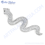 Load image into Gallery viewer, 925 sterling silver snake pendant with sparkling cubic zirconia stones, white background