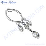 Load image into Gallery viewer, 925 sterling silver marquise dangle pendant with clear cubic zirconia stones. Women's jewelry.