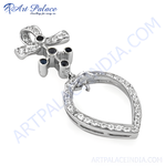 Load image into Gallery viewer, 925 sterling silver bow pendant with white diamonds and blue sapphire gemstones