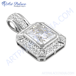 Load image into Gallery viewer, 925 sterling silver pendant with a large central cubic zirconia stone and smaller stones around the frame.