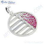Load image into Gallery viewer, Sterling silver circle pendant with alternating clear and pink crystals, a beautiful and modern design.