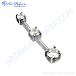 Load image into Gallery viewer, Sterling silver bar pendant with three clear cubic zirconia stones.