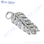 Load image into Gallery viewer, Sterling silver feather pendant with sparkling cubic zirconia stones, perfect for a necklace. Elegant and feminine design.