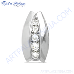 Load image into Gallery viewer, Sterling silver pendant with a row of clear cubic zirconia stones.