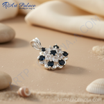 Load image into Gallery viewer, 925 Silver Sapphire & White Topaz Pendant | Flower Jewelry