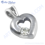 Load image into Gallery viewer, Sterling silver heart pendant with a brilliant cut diamond center, white background