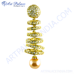 Load image into Gallery viewer, gold plating dangle earrings with a spiral design and a gold plating pearl at the base.