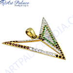Load image into Gallery viewer, gold plating triangle pendant necklace with white, green and red gemstones, elegant design.