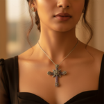 Load image into Gallery viewer, Silver Cross Pendant with Amethyst Gemstones | For Women