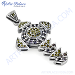 Load image into Gallery viewer, Sterling silver gemstone pendant with a unique geometric design featuring colorful stones.