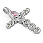 Load image into Gallery viewer, Silver Cross Pendant with Pink & White Gemstones | Gift for Her