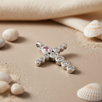 Load image into Gallery viewer, Silver Cross Pendant with Pink & White Gemstones | Gift for Her
