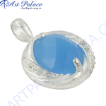 Load image into Gallery viewer, 925 sterling silver pendant with a blue chalcedony gemstone, ideal for necklace wear.