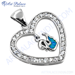 Load image into Gallery viewer, 925 sterling silver heart pendant necklace with CZ accents and a blue gemstone center