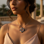 Load image into Gallery viewer, Silver Geometric Pendant Necklace | Black Onyx Accents | For Women