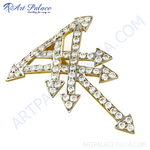 Load image into Gallery viewer, gold plating finish diamond arrow brooch with clear diamonds, perfect for women's jewelry collection.
