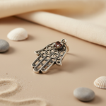 Load image into Gallery viewer, 925 Silver Hamsa Hand Pendant with Garnet | Protection Jewelry