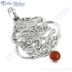 Load image into Gallery viewer, 925 sterling silver filigree pendant with a round carnelian gemstone, displayed on a white background