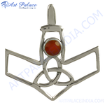 Load image into Gallery viewer, 925 sterling silver Celtic pendant with a round red gemstone center