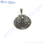 Load image into Gallery viewer, Sterling silver marcasite pendant, round shape, studded with sparkling marcasite stones, for women