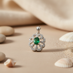 Load image into Gallery viewer, 925 Silver Emerald & Diamond Flower Pendant | Women's Jewelry
