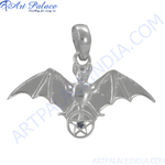 Load image into Gallery viewer, 925 sterling silver bat pendant with detailed wings and a pentacle design, a unique piece of jewelry
