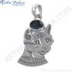 Load image into Gallery viewer, 925 sterling silver Egyptian cat pendant with a blue gemstone for women.