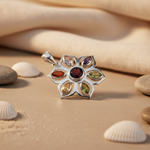 Load image into Gallery viewer, 925 Silver Chakra Flower Pendant for Women | Gemstone Jewelry