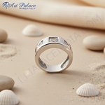 Load image into Gallery viewer, Silver Princess Cut Ring with Side Stones | For Women