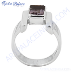 Load image into Gallery viewer, Sterling silver ring with a square-cut amethyst gemstone for women. Elegant amethyst jewelry.
