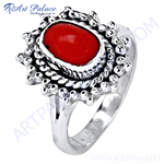 Load image into Gallery viewer, 925 sterling silver ring with a vibrant red coral gemstone, a stunning piece of jewelry for women.