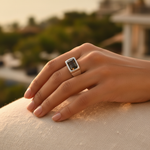 Load image into Gallery viewer, Silver Emerald Cut Smoky Quartz Ring for Men | Statement Jewelry