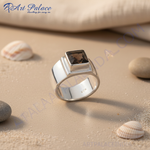 Load image into Gallery viewer, 925 Silver Smoky Quartz Ring | Men's Square Stone Ring