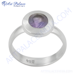Load image into Gallery viewer, Sterling silver amethyst ring with a bezel-set purple gemstone, perfect for women