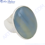 Load image into Gallery viewer, 925 sterling silver statement ring with large oval blue chalcedony gemstone.