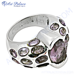 Load image into Gallery viewer, 925 sterling silver ring with multiple amethyst gemstones, perfect for women, elegant and stylish