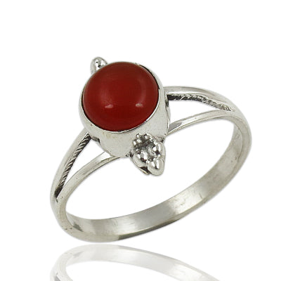925 silver coral ring with cz for women | gemstone jewelry